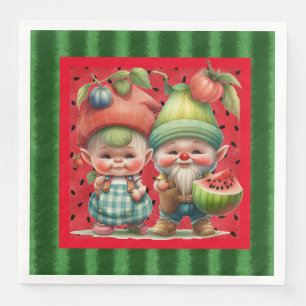 Watermelon Gnomes paper napkins