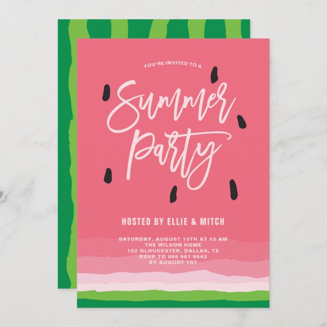 Watermelon Gradient Modern Summer Party Invitation (Front/Back)
