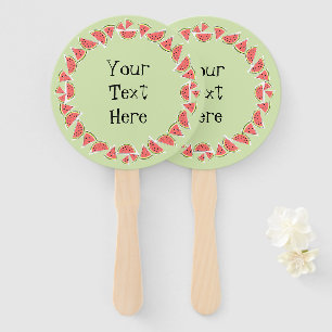 Watermelon Green Pieces Circle Text Hand Fan