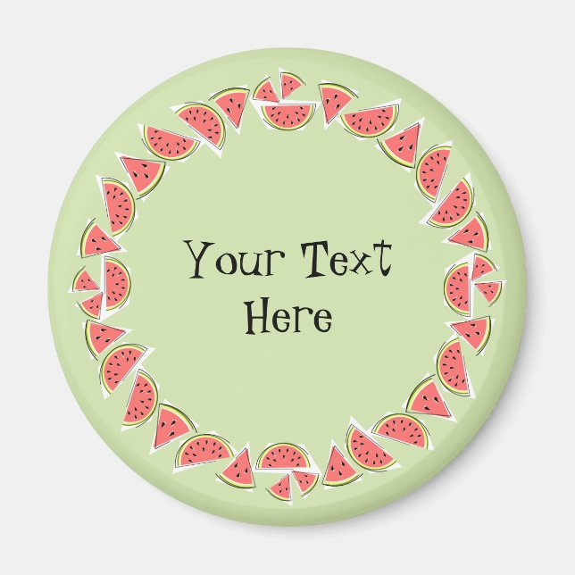 Watermelon Green Pieces Circle Text Magnet (Front)