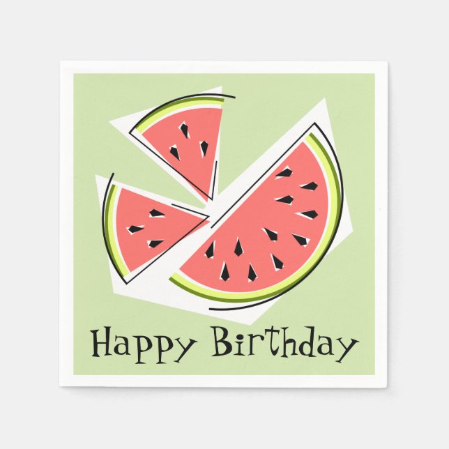 Watermelon Green Pieces Happy Birthday Napkin (Front)