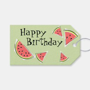 Watermelon Green Pieces Side Happy Birthday Gift Tags