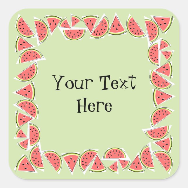 Watermelon Green Pieces Square Text Sticker (Front)
