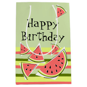 Watermelon Green Pieces Stripe Classic Birthday Medium Gift Bag