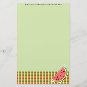 Watermelon Green Slice Check Text stationery