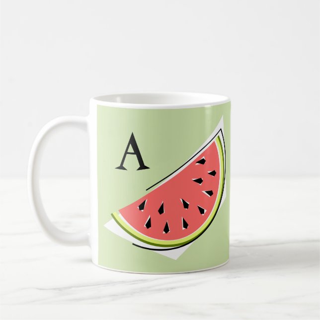 Watermelon Green Slice Monogram Coffee Mug (Left)