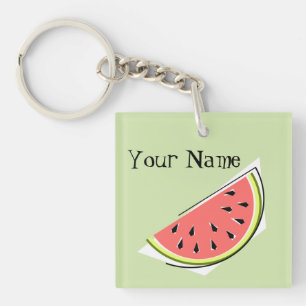 Watermelon Green Slice Monogram square Key Ring