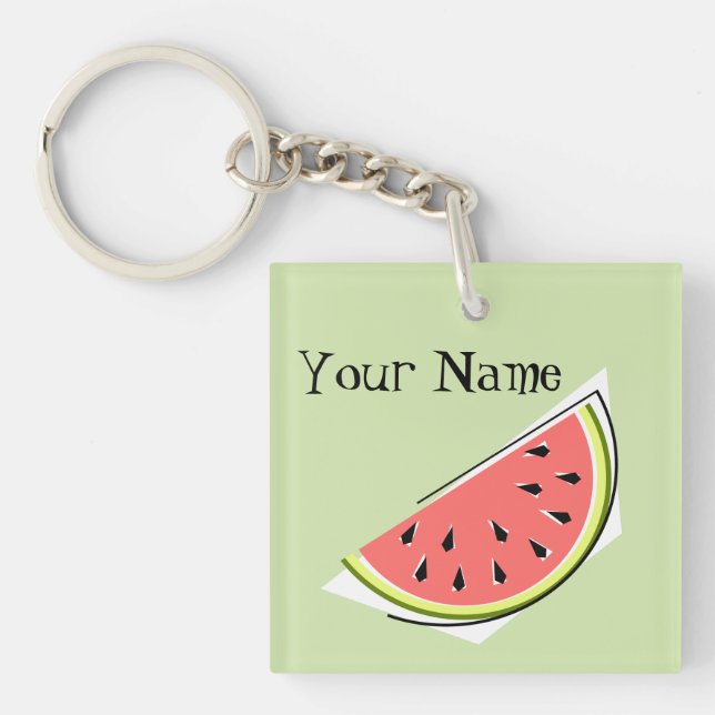 Watermelon Green Slice Monogram square Key Ring (Front)