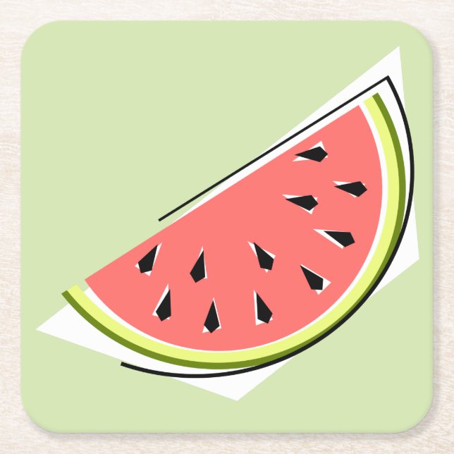 Watermelon Green Slice Square Paper Coaster (Front)