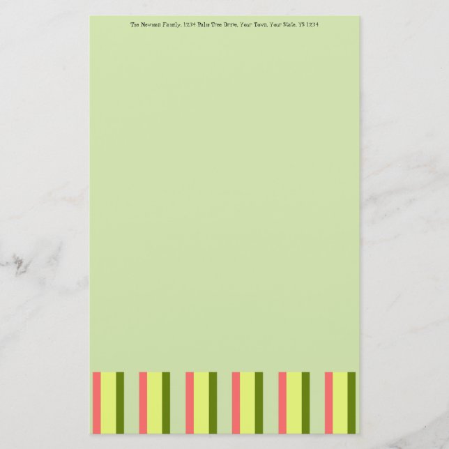 Watermelon Green Stripe Classic Text stationery (Front)