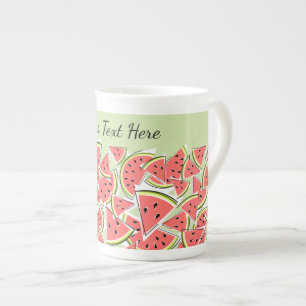 Watermelon Green Text Bone China Mug