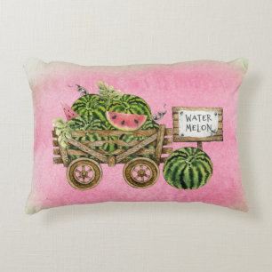 Watermelon Harvest Farmhouse Watercolor Wood Cart Decorative Cushion