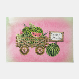 Watermelon Harvest Farmhouse Watercolor Wood Cart Doormat