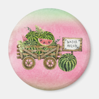 Watermelon Harvest Farmhouse Watercolor Wood Cart  Magnet