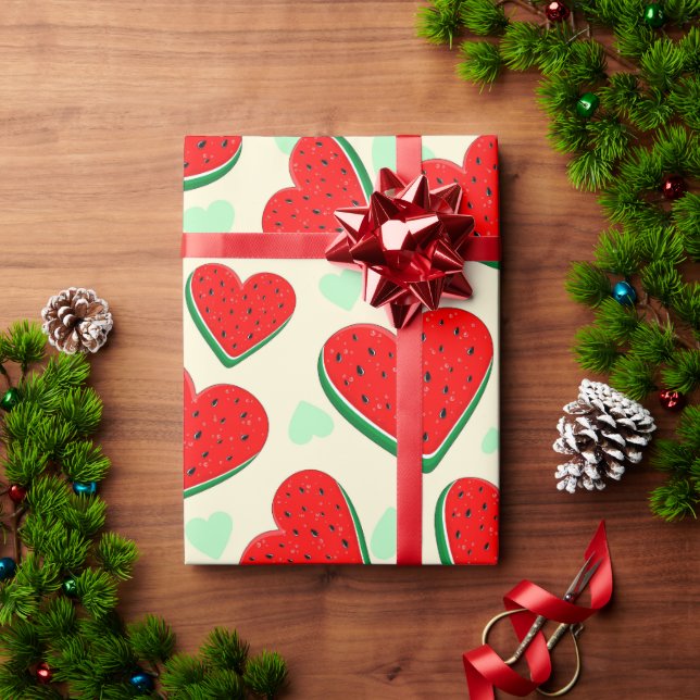 Watermelon Heart Valentine's Day Free Palestine Wrapping Paper (Holiday Gift)