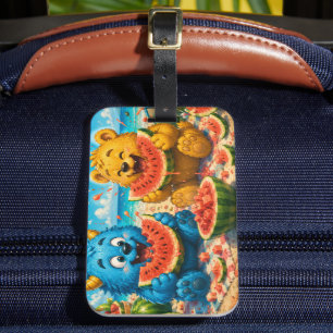Watermelon Heaven Tropical Monster Adventure Luggage Tag