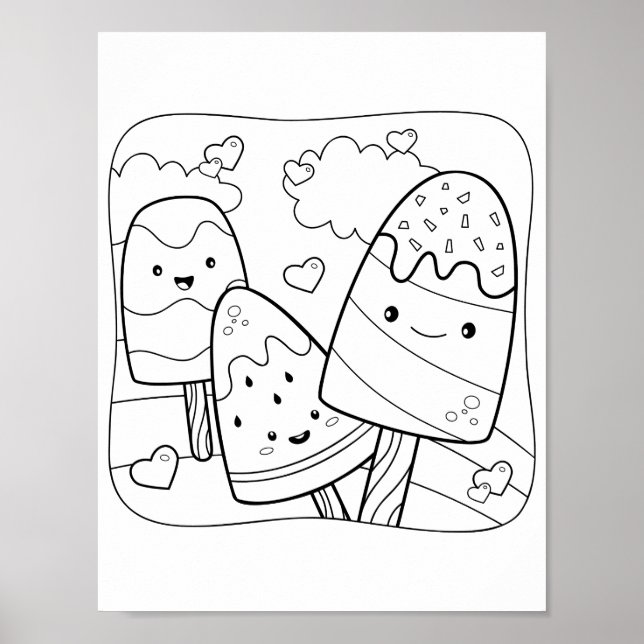 Watermelon Ice Cream - Colouring Page Poster (Front)