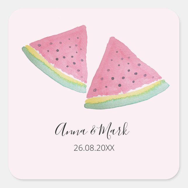 Watermelon Illustration Watercolor Hand-painted Square Sticker (Front)