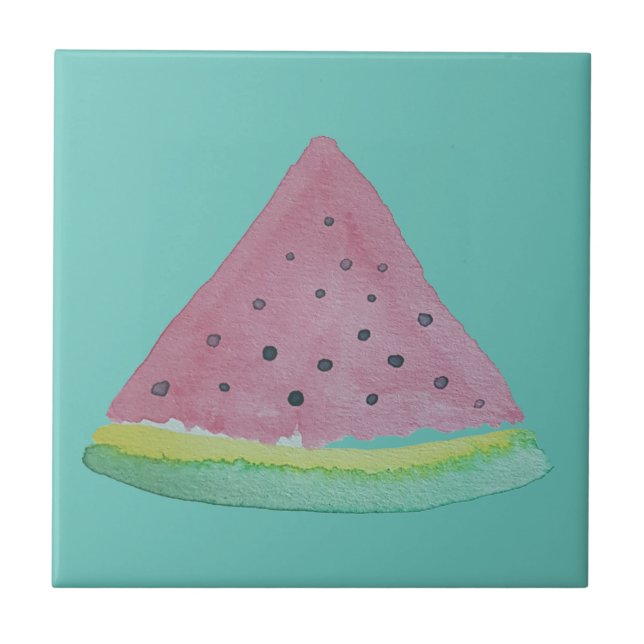 Watermelon Illustration Watercolor Hand-painted Tile (Front)