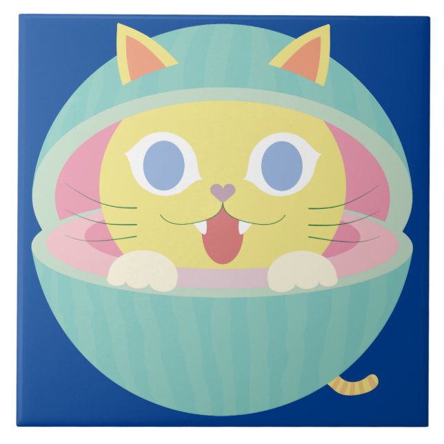 watermelon kitty ceramic tile (Front)