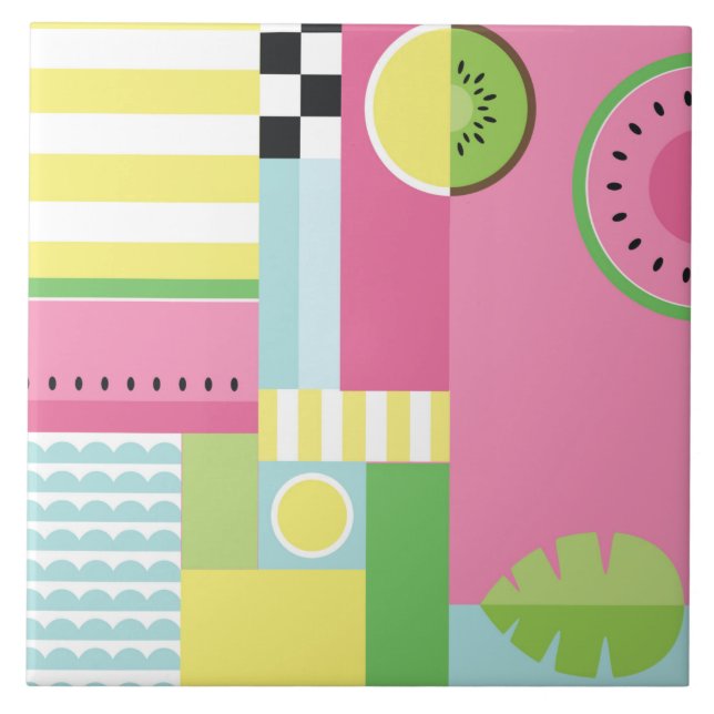Watermelon, kiwi, summer fun colourful pattern tile (Front)