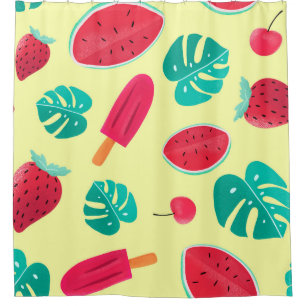 Watermelon leaves strawberry shower curtain