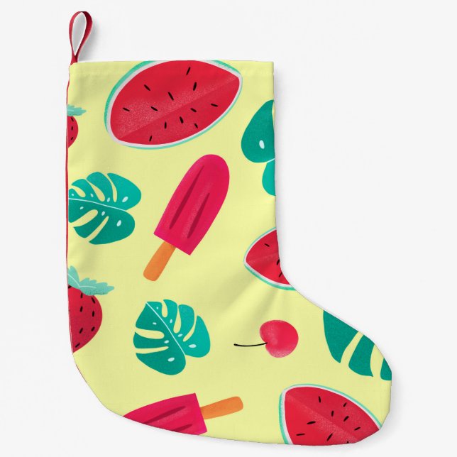 Watermelon leaves strawberry small christmas stocking (Front)