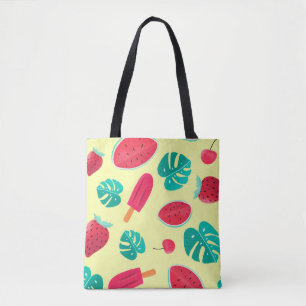 Watermelon leaves strawberry tote bag