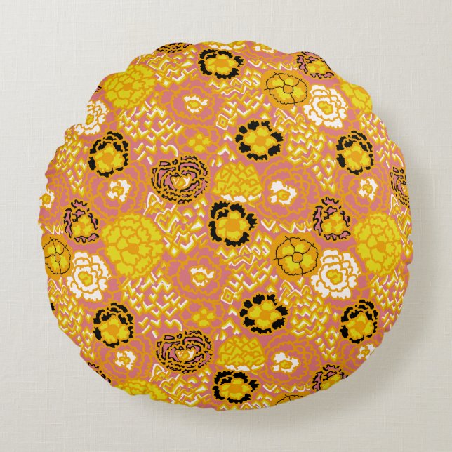 Watermelon Lemon Gold Round Cushion (Front)