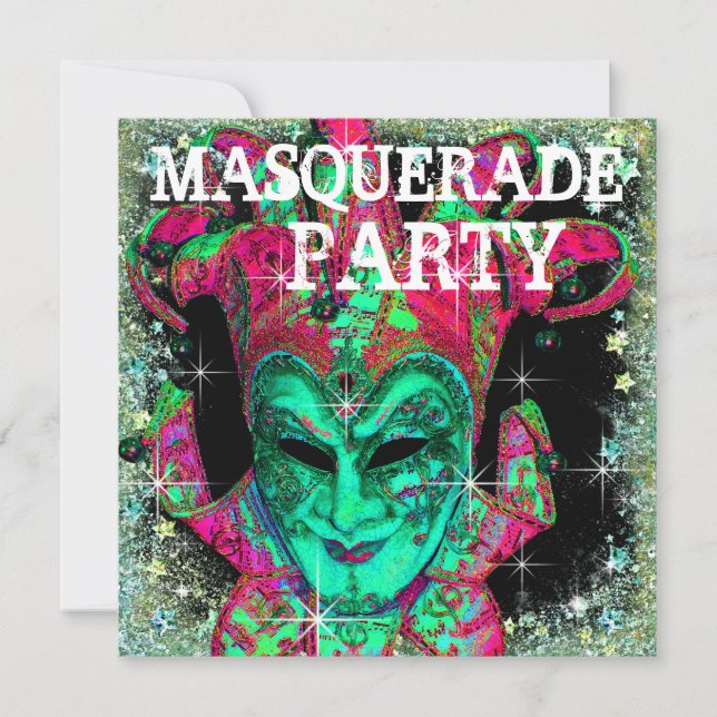Watermelon Lime Green Hot Pink Masquerade Party Invitation (Front)