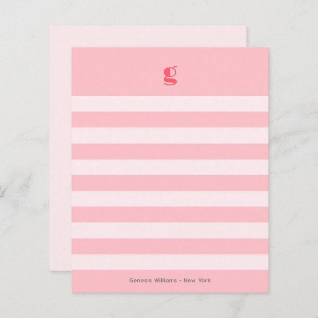 Watermelon Monogram Name Stripes Budget Note Card (Front/Back)