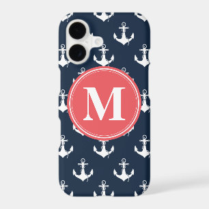 Watermelon Monogrammed Navy Blue Anchor Pattern