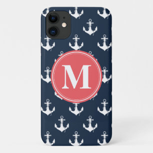 Watermelon Monogrammed Navy Blue Anchor Pattern Case-Mate iPhone Case