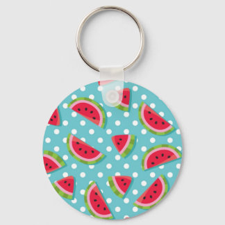 Watermelon on Aqua and White Dots (2) Key Ring