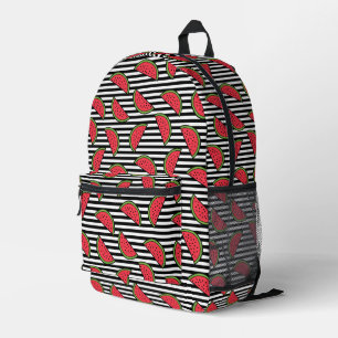 Watermelon on Black & White Stripes Pattern Printed Backpack
