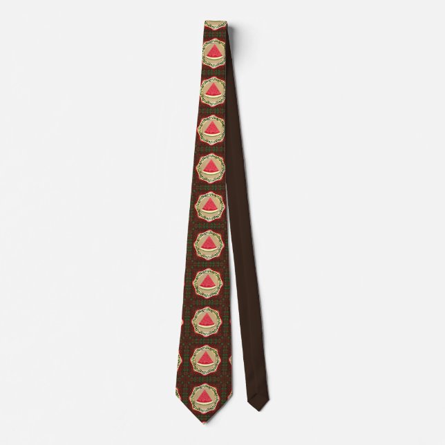 watermelon on olive plate with Palestinian tatreez Tie (Front)