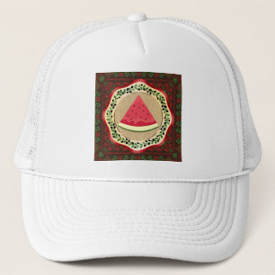 watermelon on olive plate with Palestinian tatreez Trucker Hat