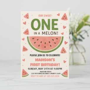 Watermelon “One in a Melon” 1st Birthday Invitation