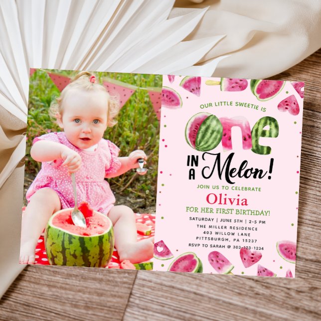 Watermelon One in a melon 1st Birthday Photo Invitation (Creator Uploaded)