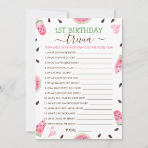 Watermelon One In A Melon 1st Birthday Trivia Game Holiday Card