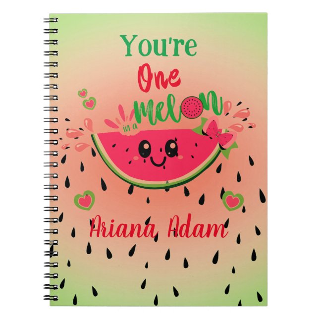 Watermelon One In A Melon Girl's Birthday Name  Notebook (Front)