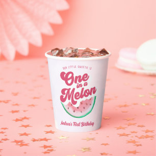 Watermelon One in a Melon Retro First Birthday Paper Cups
