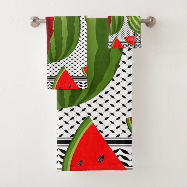 Watermelon Palestine Map Slice Bath Towel Set (Insitu)
