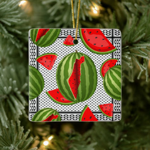 Watermelon Palestine Map Slice Ceramic Ornament