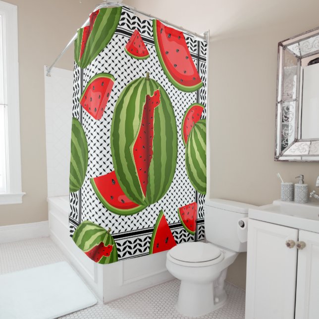 Watermelon Palestine Map Slice Shower Curtain (In Situ)