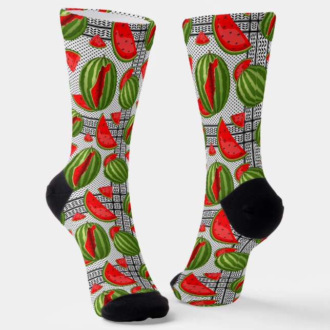 Watermelon Palestine Map Slice Socks (Angled)