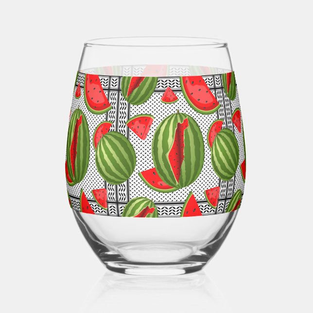 Watermelon Palestine Map Slice Stemless Wine Glass (Front)
