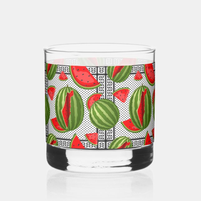 Watermelon Palestine Map Slice Whiskey Glass (Front)