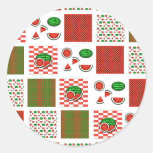 Watermelon Patchwork Classic Round Sticker