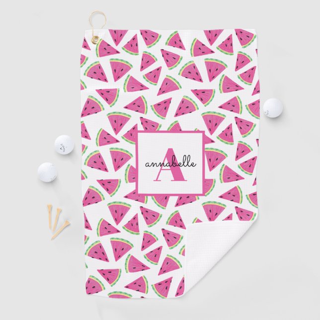 Watermelon Pattern Monogram Pink Golf Towel (InSitu)